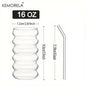 500ML 1/2/4PCS Wave Shape Beverage Glasses With Straws Vintage Glass Cups Ripple Drinking Glasses for Wine Champagne Cocktail