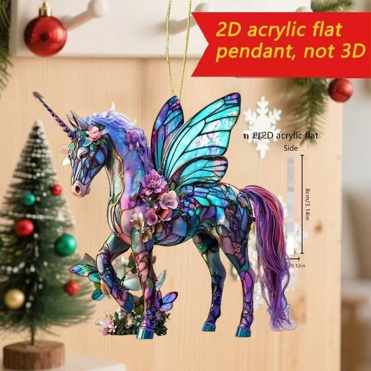 2D Acryl Pferd Auto Rückspiegel Anhänger Charm Weihnachtsbaumschmuck Party Neujahr Hängende Dekoration