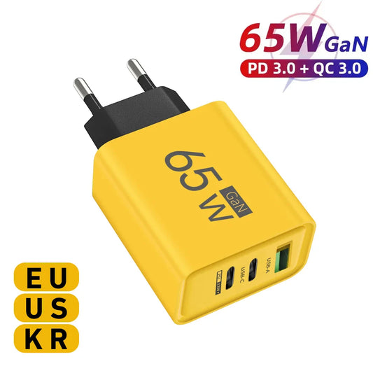65W GaN USB Fast Charger — Quick Travel Power Adapter for iOS & Android Phones, Tablets & Laptops