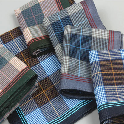 6-Pack Men's Cotton Striped Handkerchiefs 15.7in (40 cm) Plaid Square - Thin Style