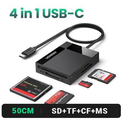 4-in-1 USB 3.0 & USB-C Card Reader – SD / MicroSD (TF) / CF / MS Multi-Card Adapter, OTG for Laptop PC Tablet