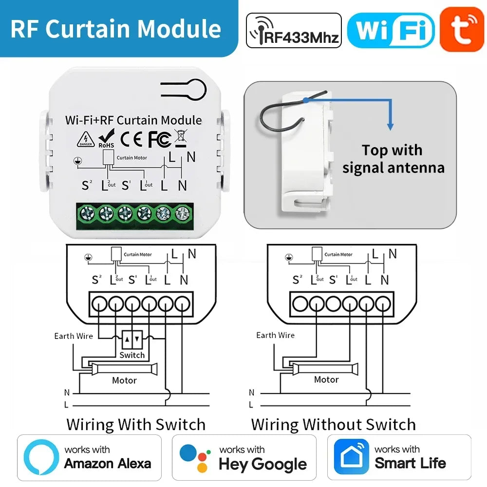 TNCE Tuya Curtain Switch module wifi zigbee rf433mhz, Roller Blinds Shutter Motor breaker, Smart Control Voice Alexa Google Home