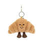 Plush Croissant Bag Charm Keychain (12 x 6 x 11 cm | 4.7 x 2.4 x 4.3 in) - Cute Food Keyring for Bags & Phones