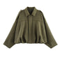 Women's Vintage Bomber Jacket Turn-Down Collar Long Sleeve Loose Fit Outerwear