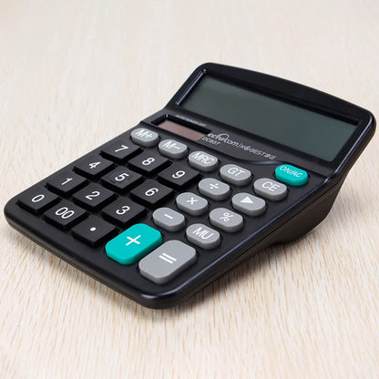 12-Digit Office Accounting Calculator — Dual Power Solar & Battery, Large Buttons, Voice, Multi-Function Financial Calculator