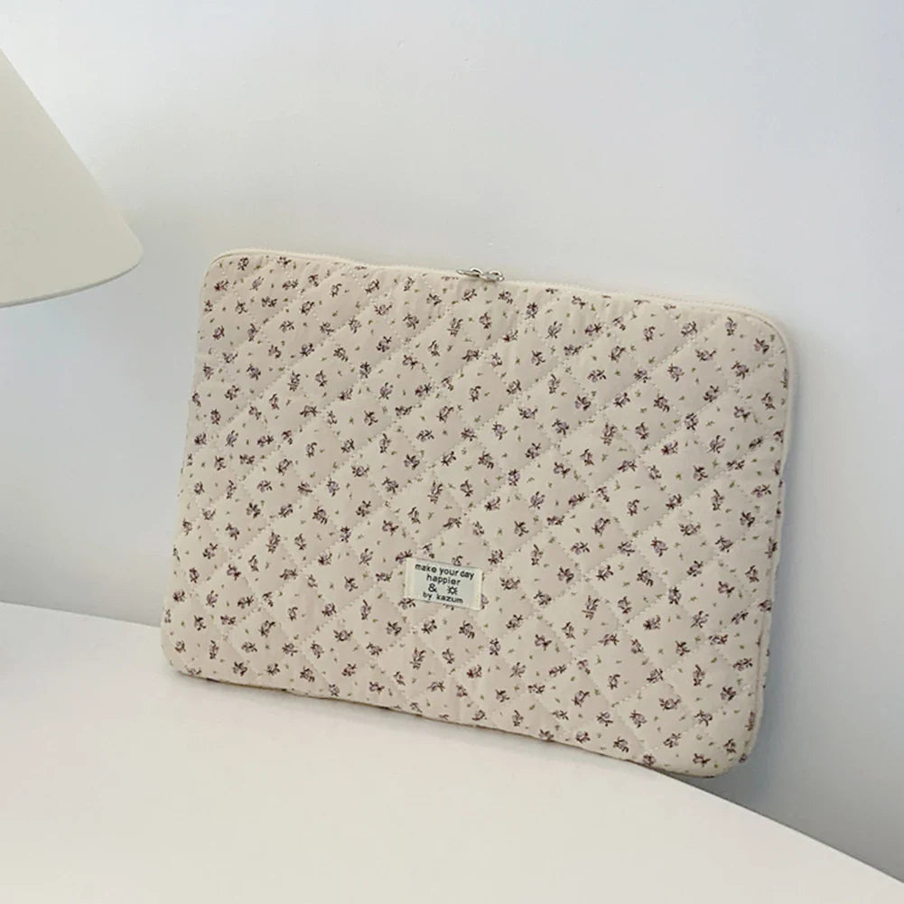 Flower Print Quilted Laptop Sleeve — 11–15 Inch, Padded