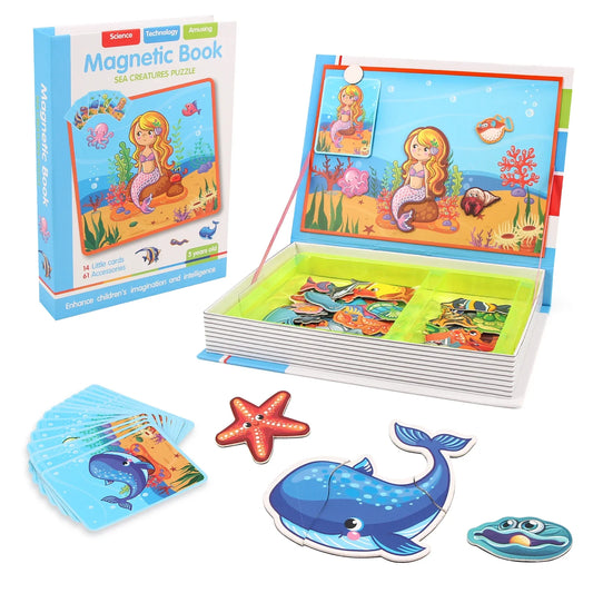 Kids Intelligent 3D Jigsaw Toys Magnetic Puzzle Book Brain Training Games Educational Montessori Toys for Kids Gifts Xmas Toys
