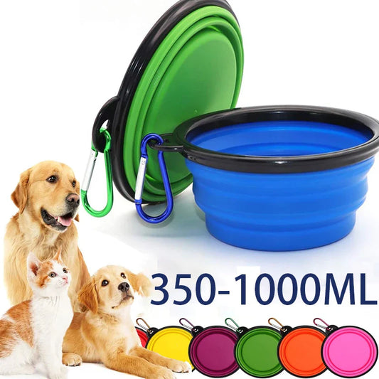 Collapsible Silicone Pet Travel Bowl with Bottle & Carabiner – 2-in-1 Food & Water Dispenser (350/650/1000 ml | 11.8/22/33.8 fl oz)