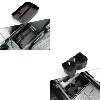 Armrest Storage Box & Cup Holder Organizer - Car Interior Anti-Dirt Pad, Black