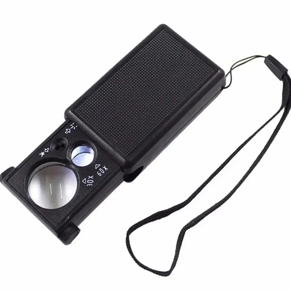 30X/60X Mini LED Handheld Magnifier with UV Light for Jewelry, Coins & Currency Inspection