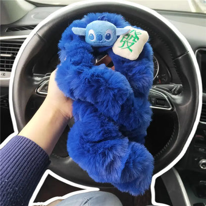Stitch Plush Steering Wheel Cover – Universal Stretch Winter Warm Car Accessory
