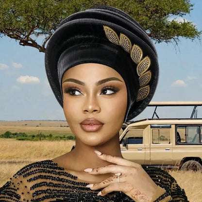 African Elegant Pleated Leaf Turban Hat - Chiffon Head Wrap, 5 Colors, All Seasons, Women & Unisex