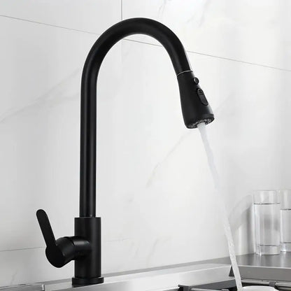 Pull-Out Kitchen Faucet 304 Stainless Steel Deck-Mounted Mixer Tap, Single-Handle Hot & Cold with Brushed Pull-Down Spray