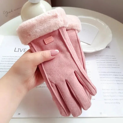 Women's Winter Plush Suede Touchscreen Gloves - Warm Driving & Cycling Mittens