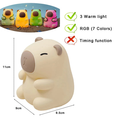Capybara & Mango LED Night Light for Kids — Touch Sensor Rechargeable USB Dimmable RGB Lamp with Timer
