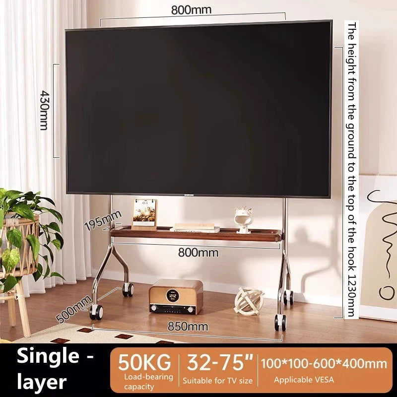 Stainless Steel Rolling Floor Mobile TV Stand for 32-75 Inch LCD LED Screen TVs TV Cart Holds up to 110Lbs Max VESA 600x400mm