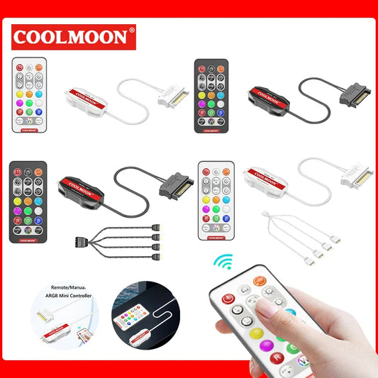 3 in 1/2 in 1 ARGB Controller Cable 5V 3 Pin 3Pin To SATA LED Color Intelligent Fan Controller HUB Adapter RGB Remote Controller