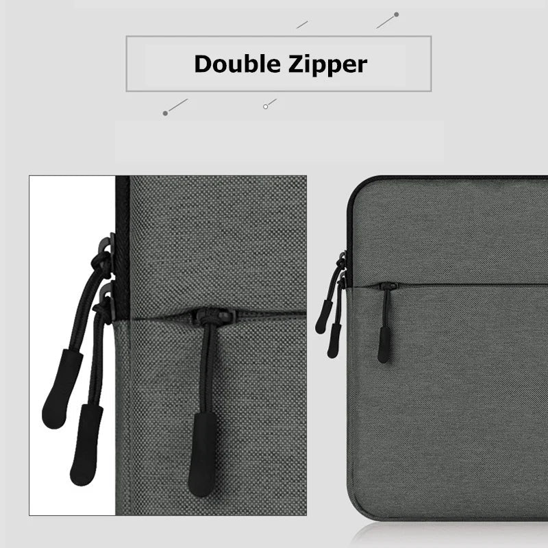 Waterproof Nylon Laptop Sleeve 11–16 Inch — Velvet Lined, Double Zipper