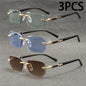 Rimless Rectangle Sunglasses – Small Square Mirror Lens Sun Shades for Women & Men