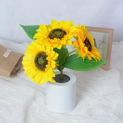 Rechargeable Sunflower LED Night Light USB Bedside Table Lamp Warm Light (3-LED)