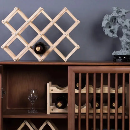 Stackable Folding Wooden Wine Rack – 3/5/6/10-Bottle Pine Wine Shelf for Home Bar