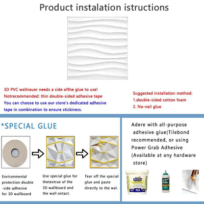 Wall Renovation 3D PVC Wave Board Texture Wall Panel Non-self-adhesive Wall Sticker Art Ceramic Tile Wallpaper Room Bathroom