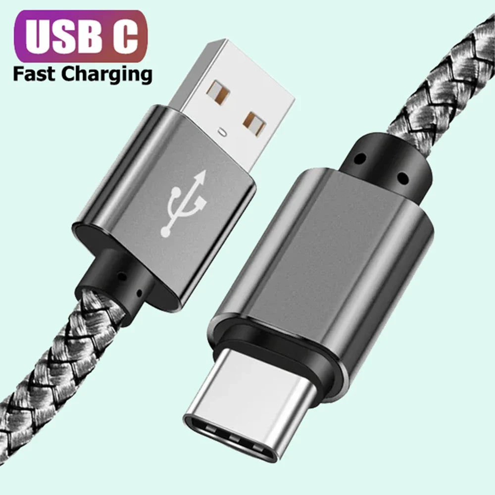 USB A to Type C Charging Cable 2A Fast Charger Nylon Data Cable 1M 2M 3M For Android Huawei Samsung TypeC Phone Charging Device