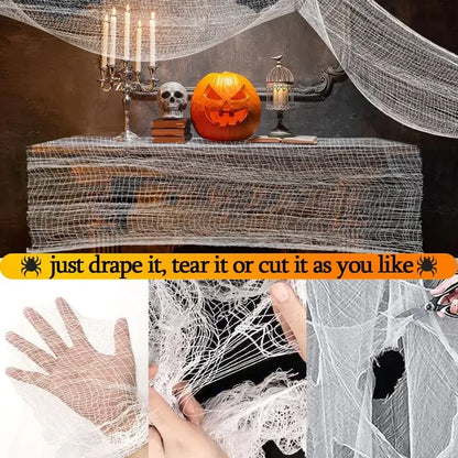 Halloween White Creepy Gauze Cloth Decoration – 76×200cm Scary Gothic Fabric for Haunted House Doorway, Outdoor & Party Props