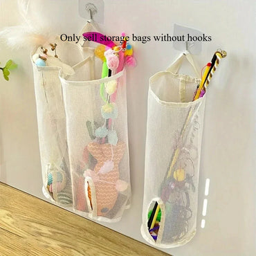 Mesh Hanging Storage Bag for Cat Toys - Wall-Mounted Pet Toy Organizer & Shelf Storage Basket (1-Pack)