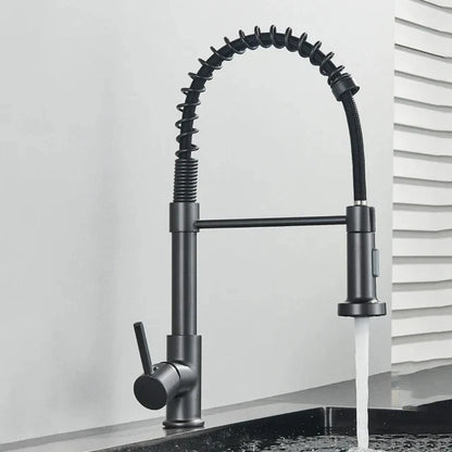 Brushed Nickel Pull-Out Kitchen Faucet — Deck-Mounted Single-Handle 360° Rotating Sprayer, Hot & Cold