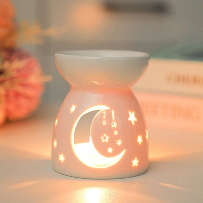 White Ceramic Incense & Oil Burner Hollow Aromatherapy Warmer for Home Decor