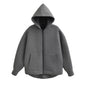 Women's Gray Hooded Zipper Jacket with Large Pockets Loose Long Sleeve Casual Coat