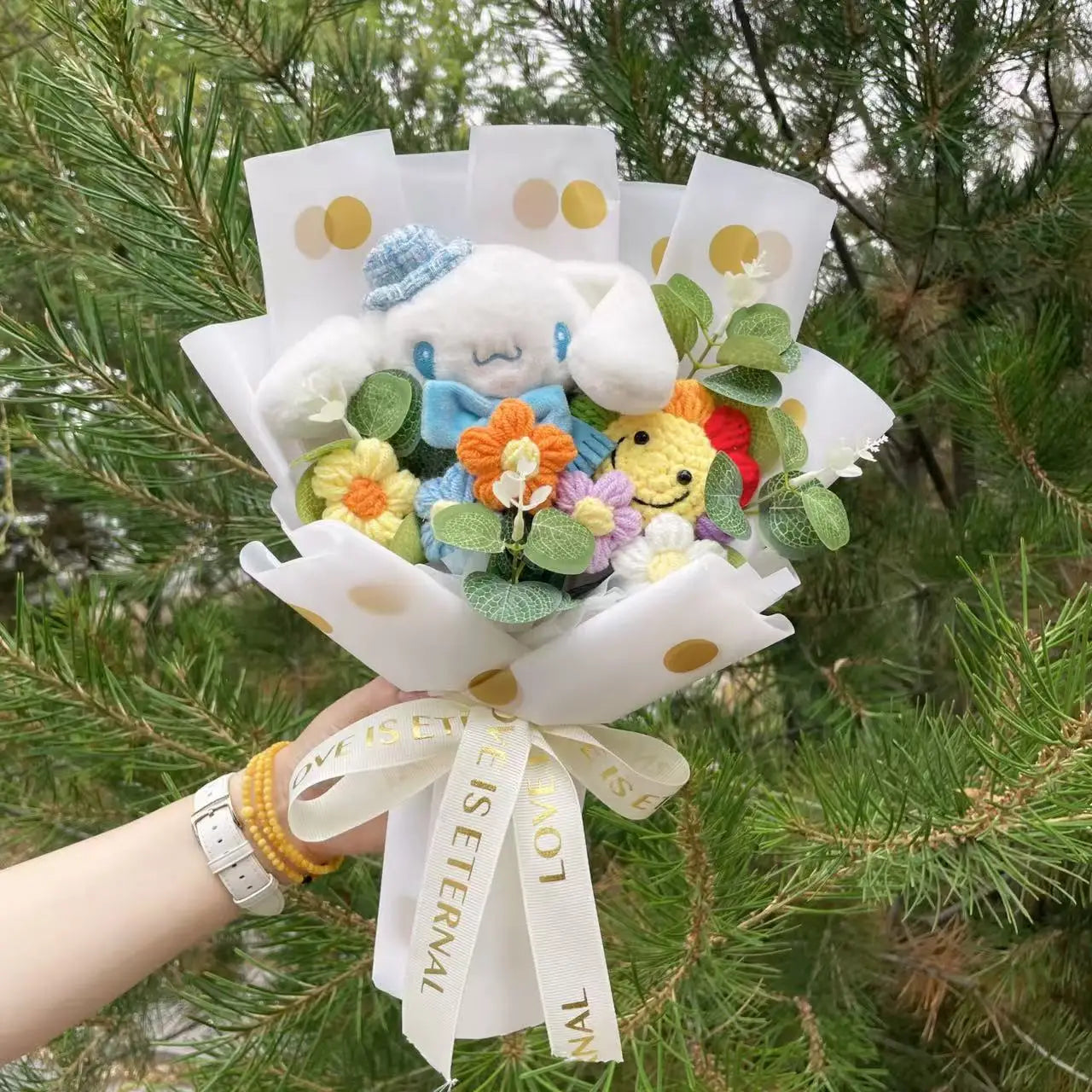 Cartoon My Melody Kuromi Cinnamoroll Kt Cat Plush Doll Creative Flower Bouquet Valentine Christmas Graduation Birthday Gift