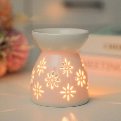 White Ceramic Incense & Oil Burner Hollow Aromatherapy Warmer for Home Decor