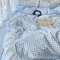 Korean Princess Lattice Double-Layer Lace Duvet Cover Set — Soft Microfiber Plaid Quilt Cover with Flat Sheet & Pillowcases (Single/Full/Queen: 150×200–200×230 cm / 59×79–79×91 in)