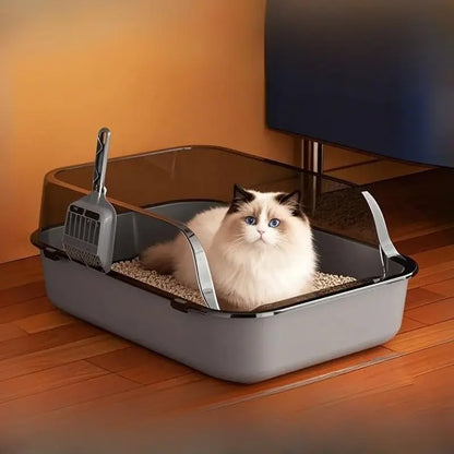 Semi-Enclosed Cat Litter Box Splashproof High-Side Kitten Litter Tray for Indoor Use