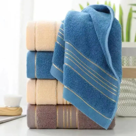 Thick Absorbent Jacquard Polyester-Cotton Face & Bath Towel – Soft Terry, Skin-Friendly (Blue, Beige, Brown, Green)