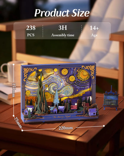 ROKR Starry Night 3D Wooden Puzzle – Van Gogh DIY Craft Kit Wall Art (238 Pieces)