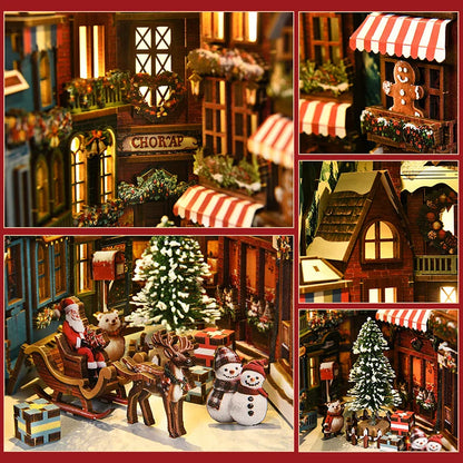 New Christmas Street Corner Book Nook DIY Kit - Bookend Model House, Handcrafted Assembly, Creative Gift Christmas Black Friday