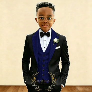 Black And Gold Sequin Boy's Suit Attire Peaked Lapel Children Wedding Party Tuxedos 3 Pieces Sets costume garçon cérémonie 2026