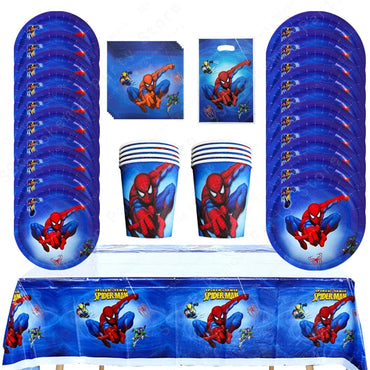 Spiderman Kids Birthday Party Supplies - Disposable Tableware Set with Plates, Cups, Napkins & Favor Bags