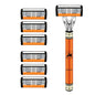6-Layer Stainless Steel Safety Razor Set for Men - Replaceable Blade Head, Manual Shaving
