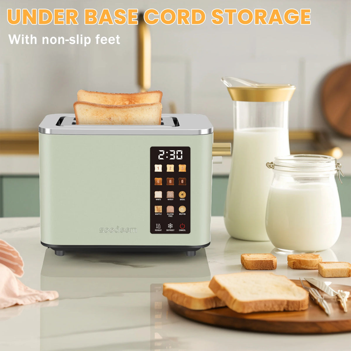 Toaster 2 Slice, Touch Control Screen, Smart Stainless Toaster, 6 Shade Setting, 6 Bread Selection, Countdown, Removable Crumb Tray, 900W,Household Appliances