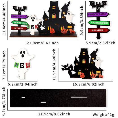 Halloween Wooden Tabletop Decoration – Haunted House & Pumpkin Desktop Decor for Family Gatherings, Parties & Seasonal Displays – 4 Styles