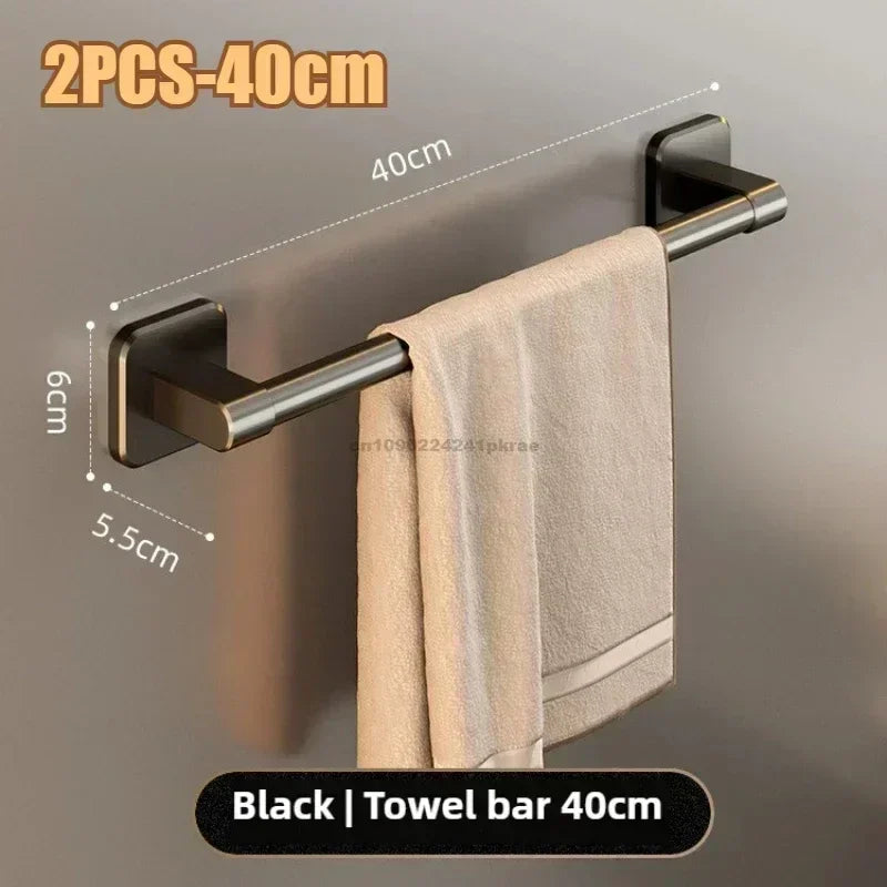 No-Drill Wall Mounted Aluminum Towel Rack for Bathroom & Kitchen Horizontal Bar 50-60 cm (19.7-23.6 in)