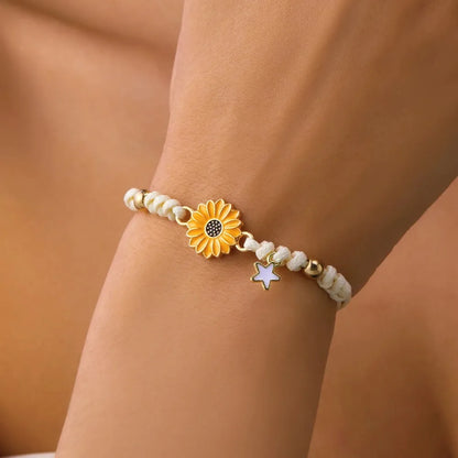 Handmade Braided Sunflower Bracelet – Colorful Adjustable Friendship & Good Luck Charm Bracelet for Women, Boho Jewelry Gift