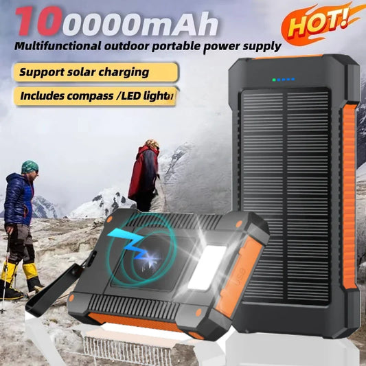 100000mAh Solar Power Bank 100W USB-C Portable Charger Waterproof with SOS Flashlight & LED Lamp