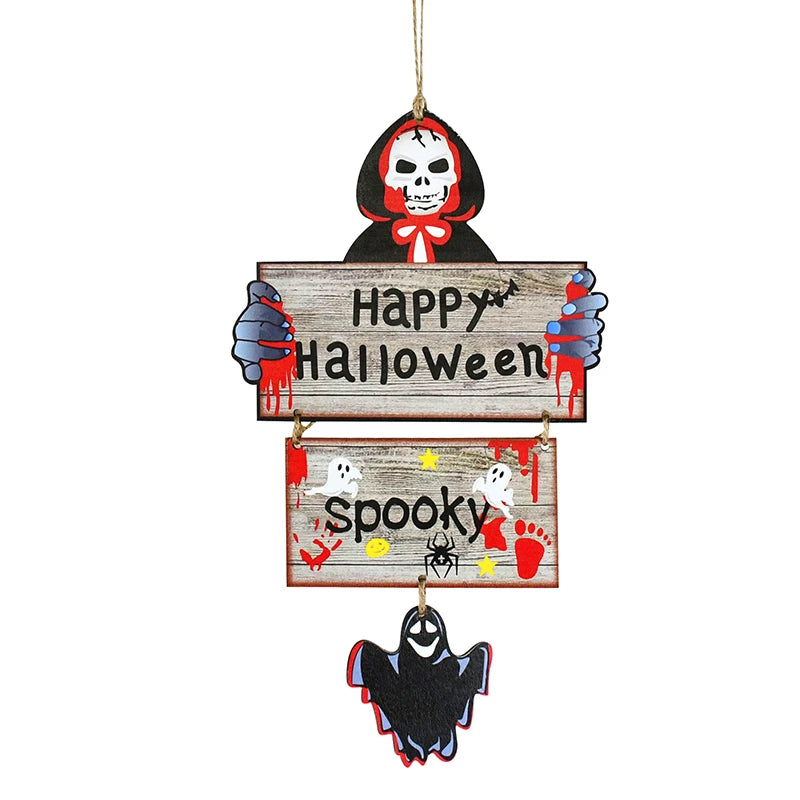 Halloween Wooden Ornament Pendants – Pumpkin, Ghost & Trick or Treat Hanging Signs for Home, Door & Party Decoration – 24 Designs