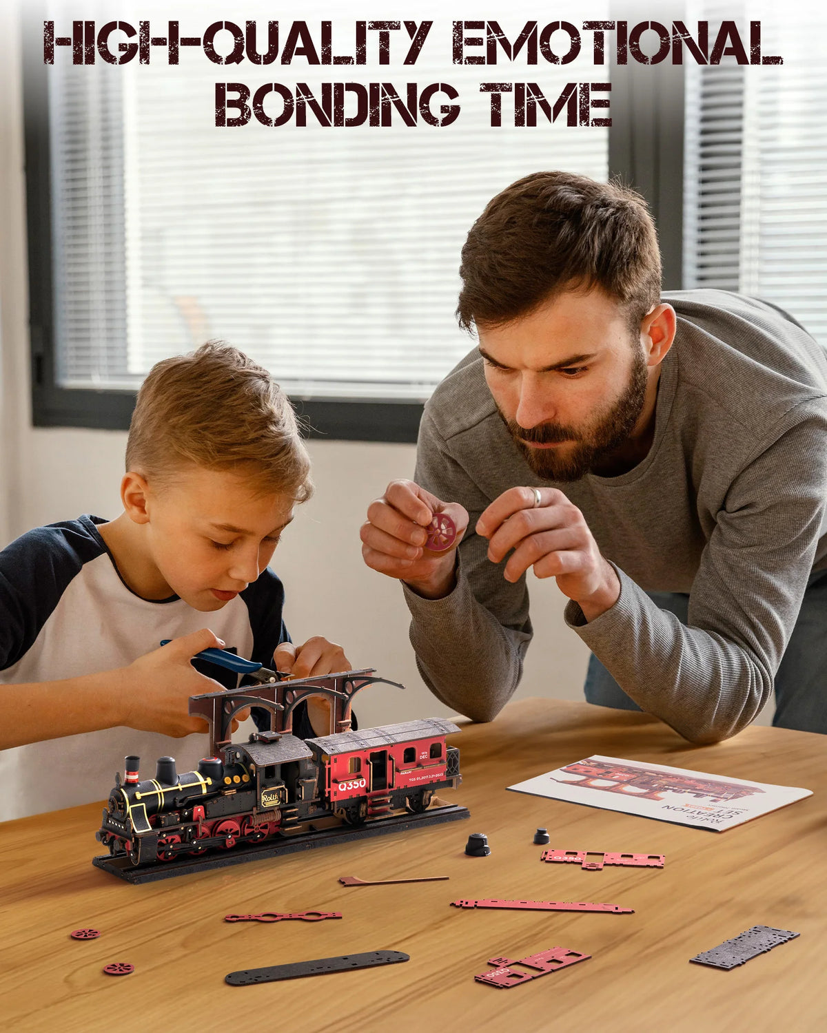 Robotime Steam Train 3D Wooden Model Kit – 405-Piece DIY Puzzle for Adults & Teens