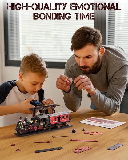 Robotime Steam Train 3D Wooden Model Kit – 405-Piece DIY Puzzle for Adults & Teens